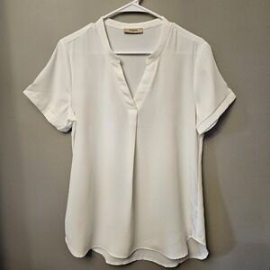 Timeson Women's White‎ V-Neck T-shirt Flowy Blouse Medium